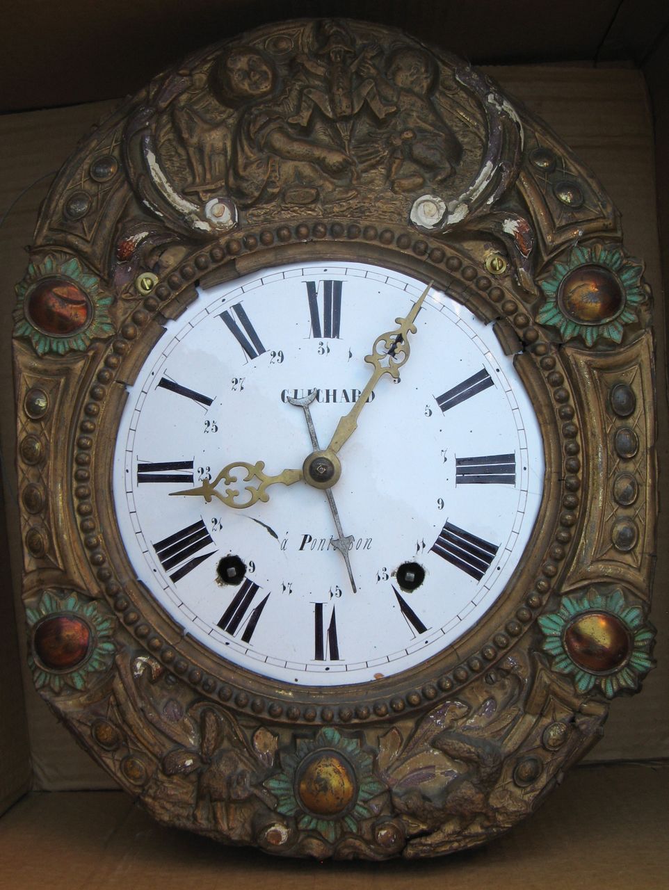 French FauxPainted Morbier Clock from blacktulip on Ruby Lane