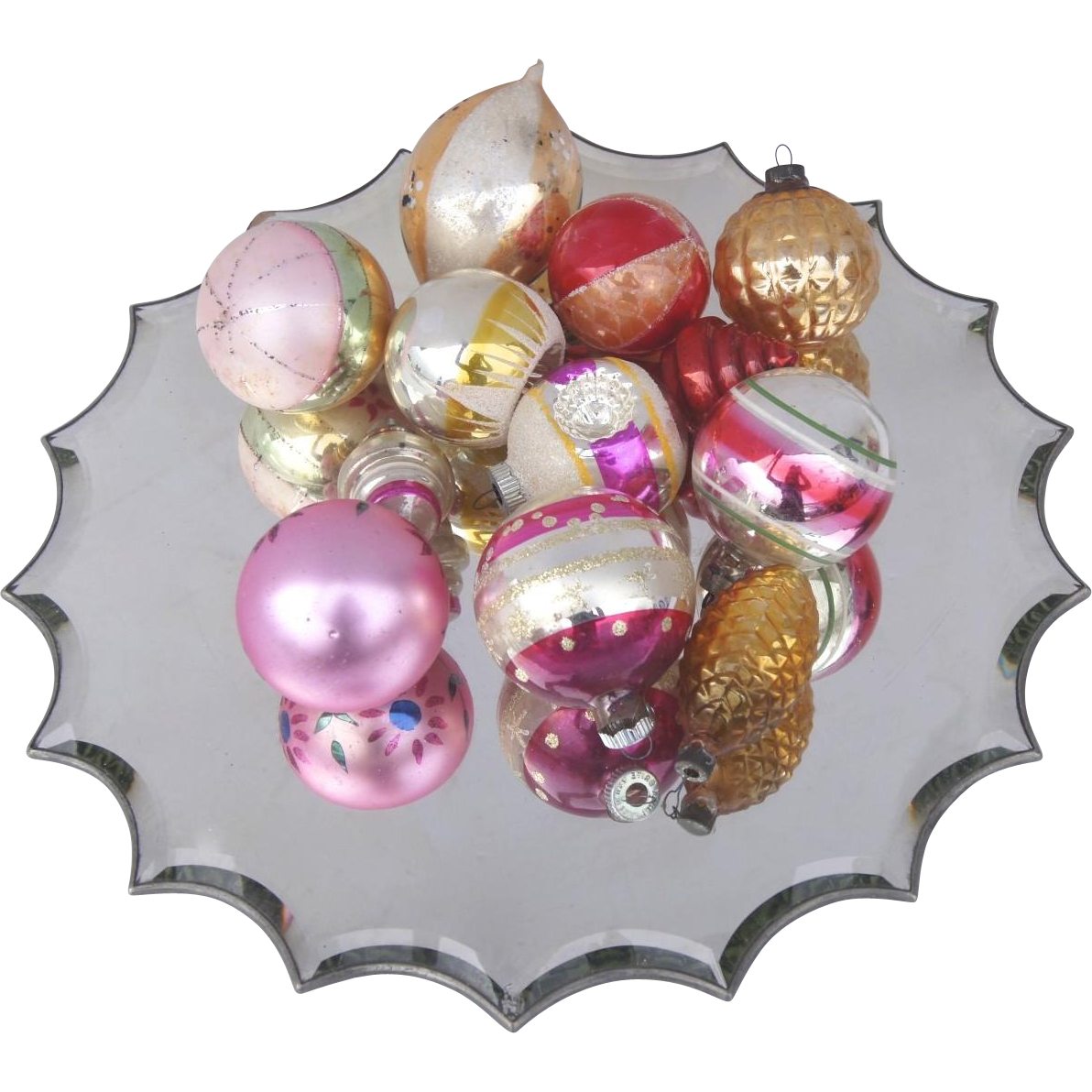 12 X Vintage Glass Christmas Tree Ornaments Sphere Indents Tear Drop ...