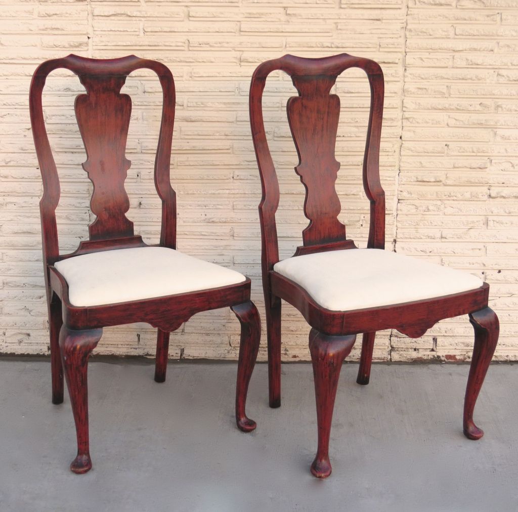 Pair of Queen Anne Style Chairs Red Paint from blacktulip on Ruby Lane