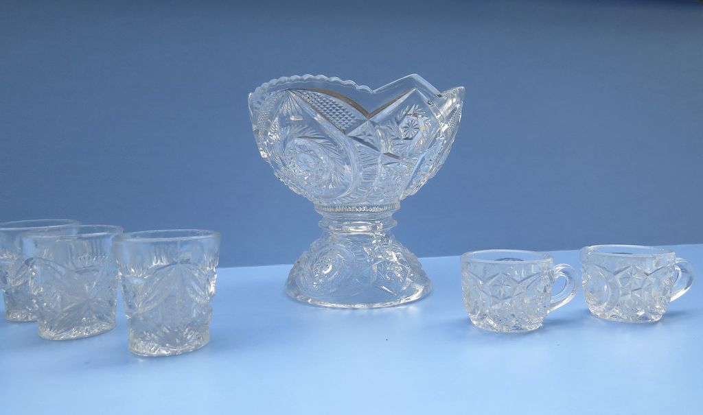 Child's Pressed Glass Punch Bowl Set from blacktulip on Ruby Lane