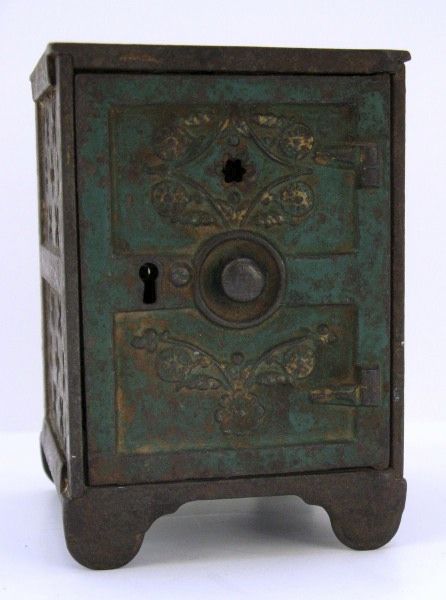 Cast Iron Painted Bank in the Shape of a Safe Cast Iron Painted Bank in the Shape of a Safe