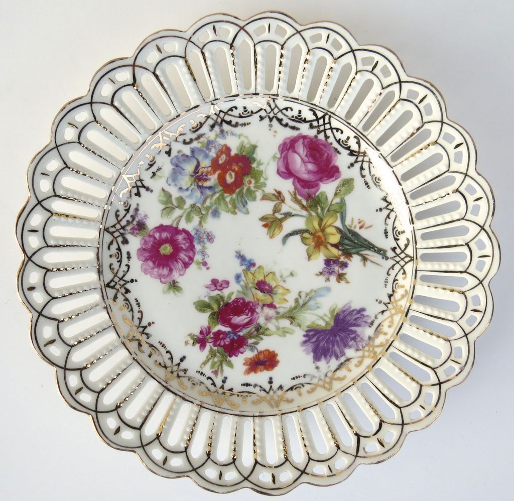 Set of 6 Dresden Bararia Pierced 8 1/4" Plates c 1950 Set of 6 Dresden Bararia Pierced 8 1/4" Plates c 1950