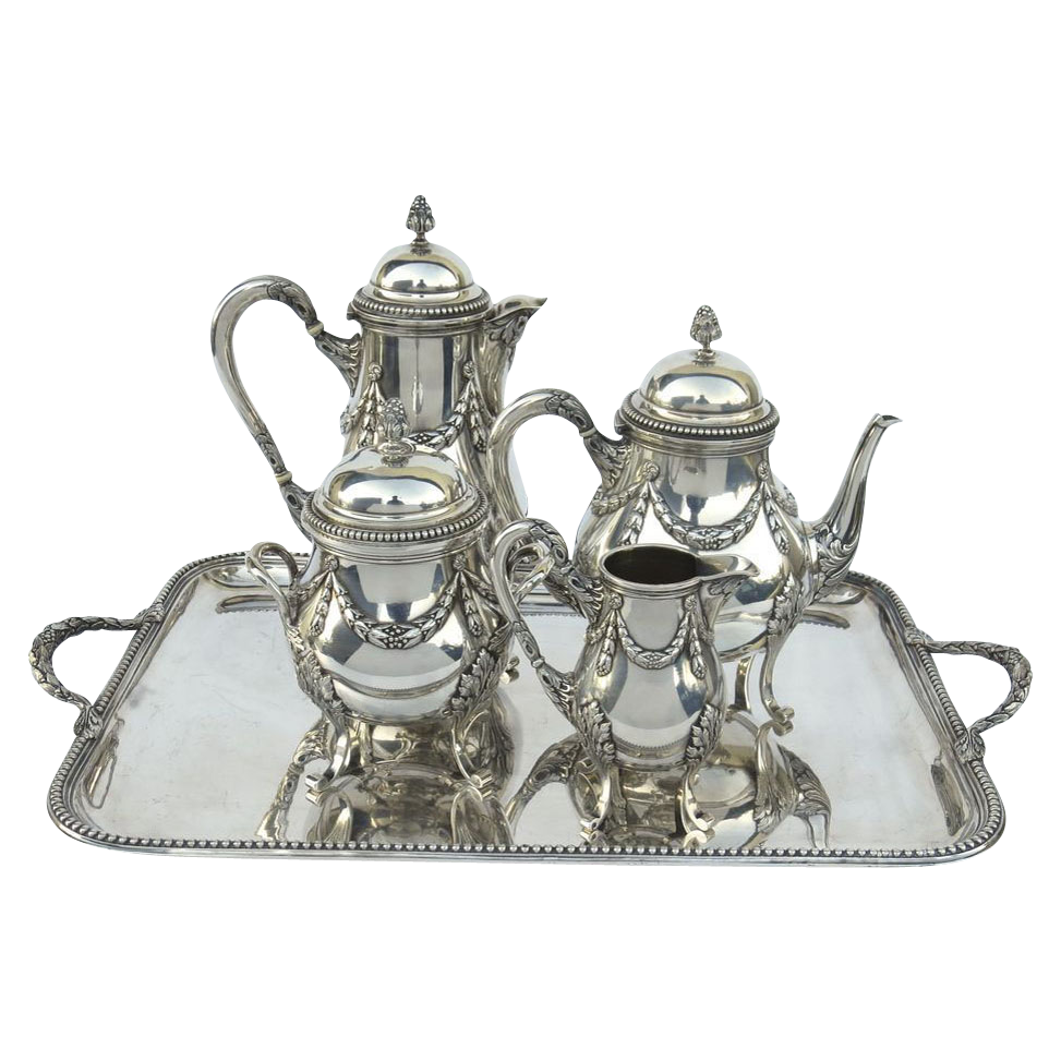 French Hallmarked Silver Tea Set and Tray from blacktulip on Ruby Lane