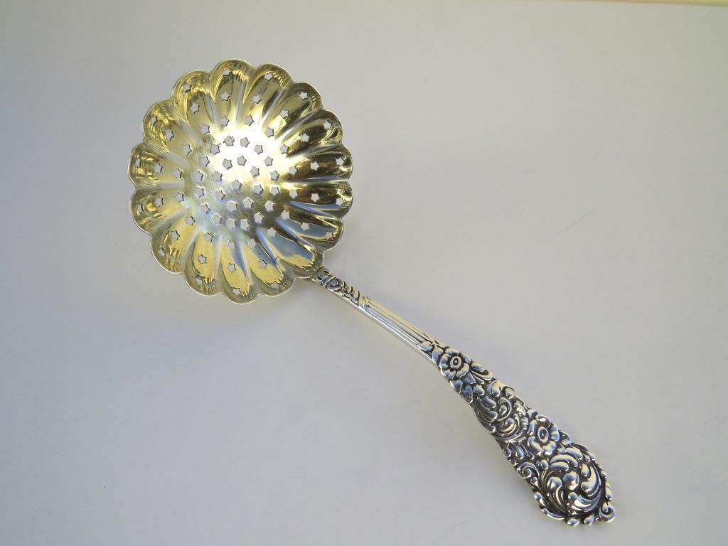 Sterling Sugar Sifter by Reed and Barton Trajan Gilt Bowl Sterling Sugar Sifter by Reed and Barton Trajan Gilt Bowl