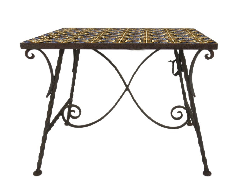 Wrought Iron Garden Table Tile Top from blacktulip on Ruby Lane