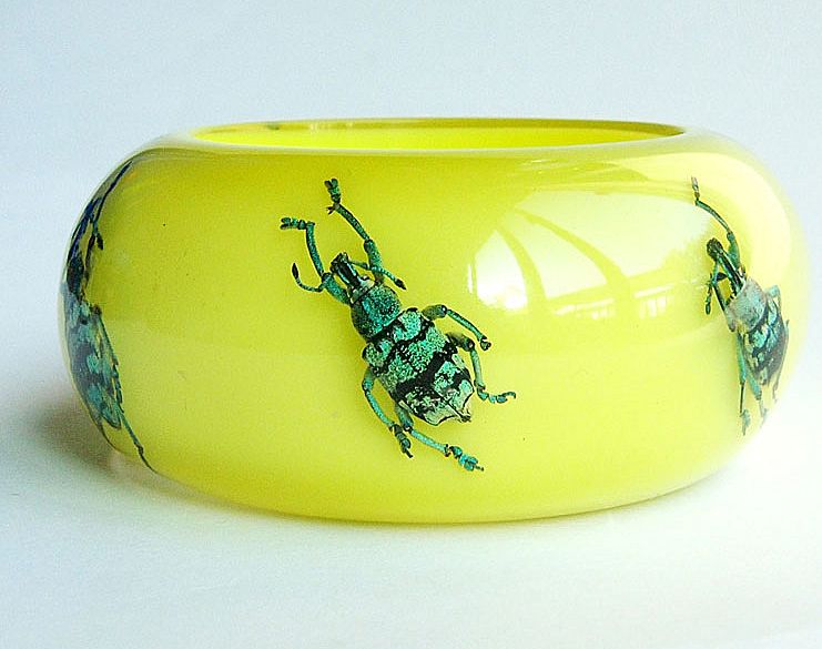 Designer yellow lucite bracelet with real insects Kolos Designs Designer yellow lucite bracelet with real insects Kolos Designs