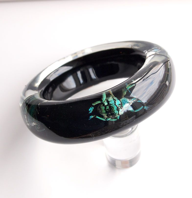 Black lucite bracelet with real exotic insects by Kolos Designs Black lucite bracelet with real exotic insects by Kolos Designs