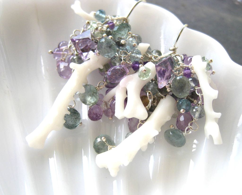 Vintage branch coral earrings, amethyst moss aquamarine sterling silver --Lorelei-- Vintage branch coral earrings, amethyst moss aquamarine sterling silver --Lorelei--
