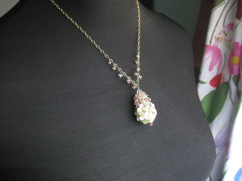 Lampwork bead necklace, pink quartz, scapolite, 14k gold fill --Lavinia-- Lampwork bead necklace, pink quartz, scapolite, 14k gold fill --Lavinia--