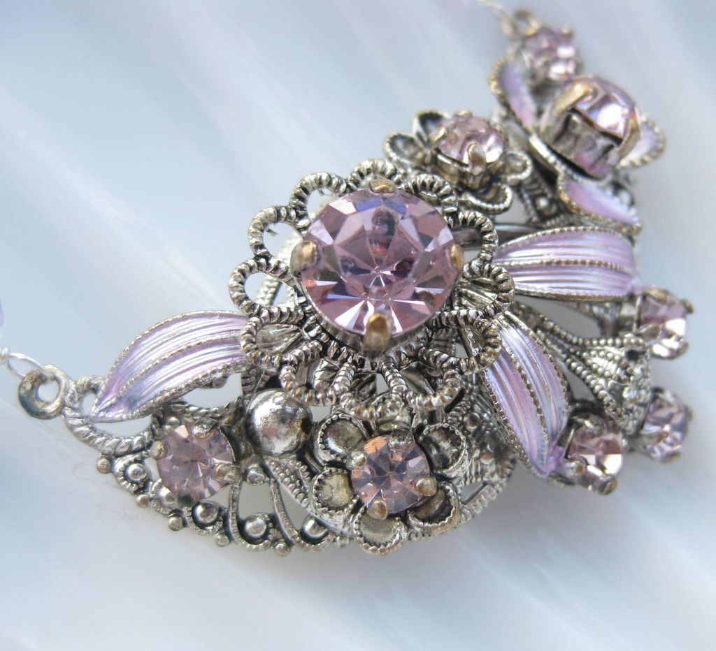 Periwinkle holly chalcedony necklace with vintage rhinestone focal --Larkspur-- Periwinkle holly chalcedony necklace with vintage rhinestone focal --Larkspur--