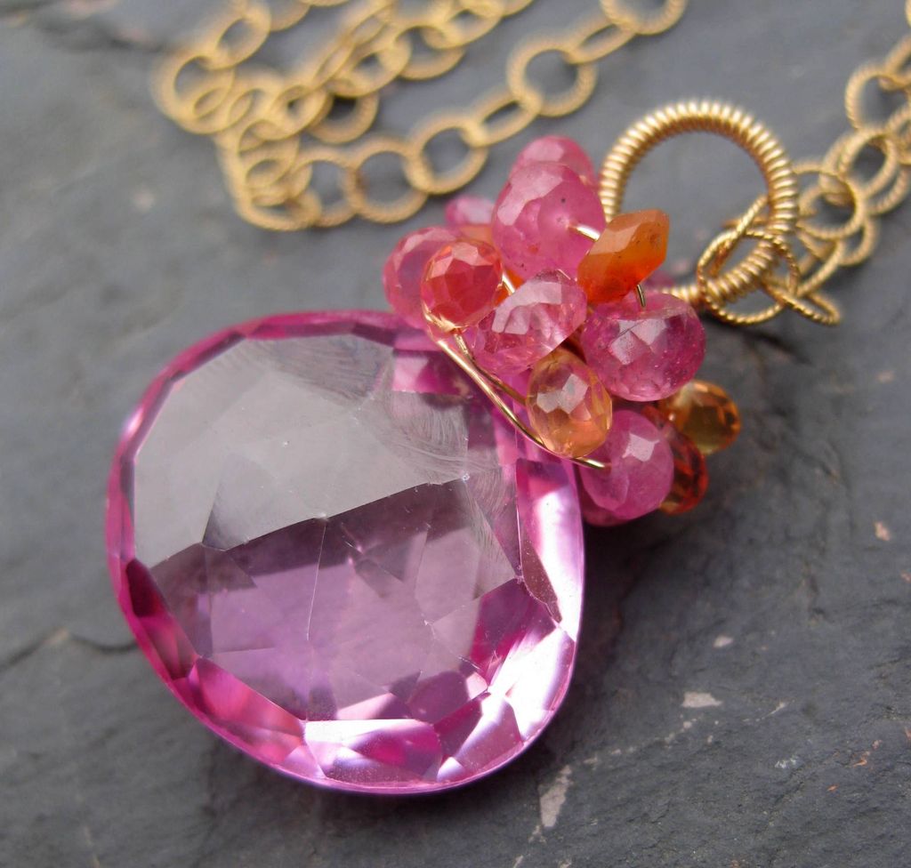Pink sapphire necklace 14k gold fill orange sapphire --Grenada-- Pink sapphire necklace 14k gold fill orange sapphire --Grenada--