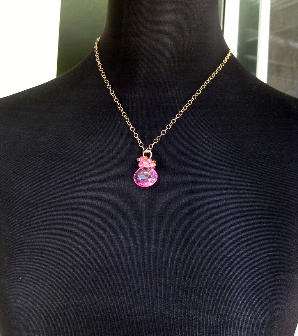 Pink sapphire necklace 14k gold fill orange sapphire --Grenada-- Pink sapphire necklace 14k gold fill orange sapphire --Grenada--