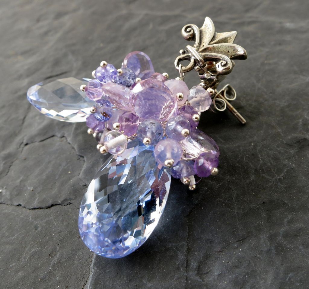 Sky blue topaz earrings sterling silver lavender opal tanzanite amethyst -Nymph- Sky blue topaz earrings sterling silver lavender opal tanzanite amethyst -Nymph-