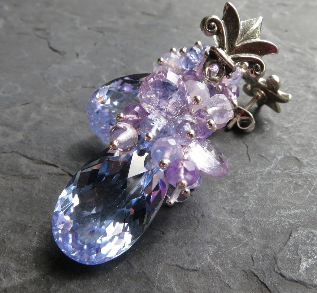 Sky blue topaz earrings sterling silver lavender opal tanzanite amethyst -Nymph- Sky blue topaz earrings sterling silver lavender opal tanzanite amethyst -Nymph-