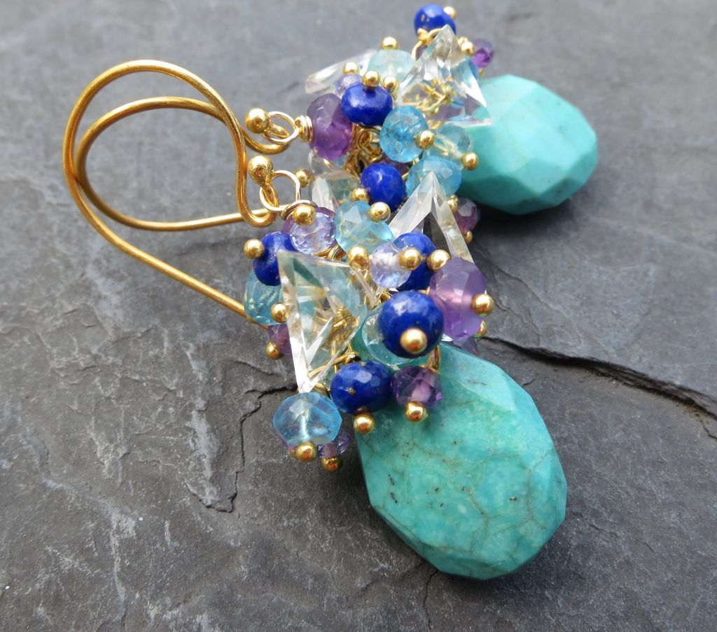 Turquoise earrings amethyst lapis lazuli apatite tanzanite --Anacapri-- Turquoise earrings amethyst lapis lazuli apatite tanzanite --Anacapri--