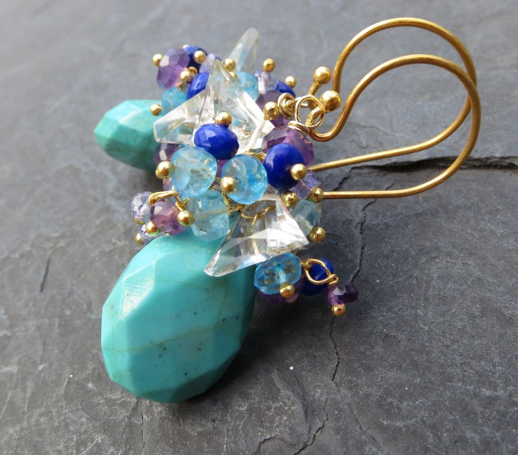 Turquoise earrings amethyst lapis lazuli apatite tanzanite --Anacapri-- Turquoise earrings amethyst lapis lazuli apatite tanzanite --Anacapri--