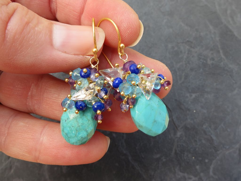 Turquoise earrings amethyst lapis lazuli apatite tanzanite --Anacapri-- Turquoise earrings amethyst lapis lazuli apatite tanzanite --Anacapri--