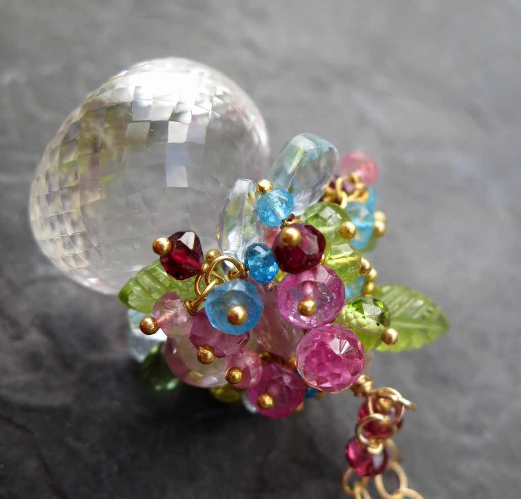 Gemstone necklace pink sapphire blue topaz 14k gold fill peridot aquamarine garnet --Petit Four- Gemstone necklace pink sapphire blue topaz 14k gold fill peridot aquamarine garnet --Petit Four-