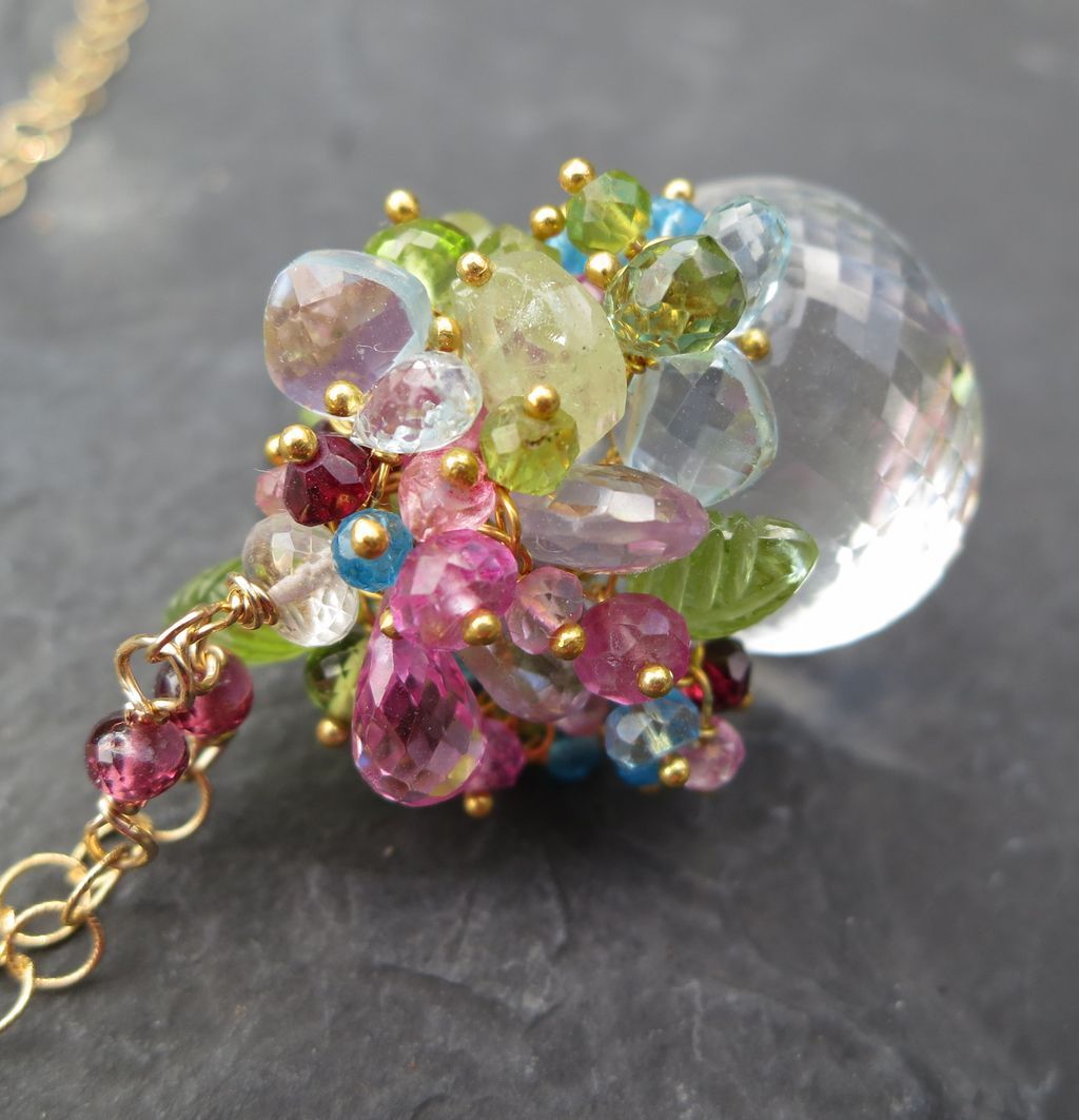 Gemstone necklace pink sapphire blue topaz 14k gold fill peridot aquamarine garnet --Petit Four- Gemstone necklace pink sapphire blue topaz 14k gold fill peridot aquamarine garnet --Petit Four-
