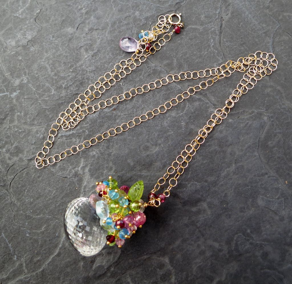 Gemstone necklace pink sapphire blue topaz 14k gold fill peridot aquamarine garnet --Petit Four- Gemstone necklace pink sapphire blue topaz 14k gold fill peridot aquamarine garnet --Petit Four-