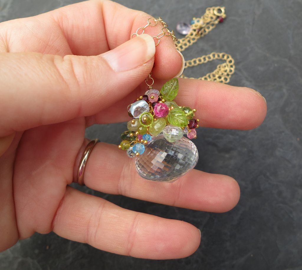 Gemstone necklace pink sapphire blue topaz 14k gold fill peridot aquamarine garnet --Petit Four- Gemstone necklace pink sapphire blue topaz 14k gold fill peridot aquamarine garnet --Petit Four-