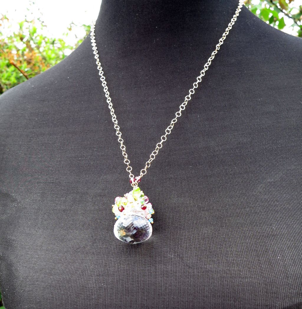 Gemstone necklace pink sapphire blue topaz 14k gold fill peridot aquamarine garnet --Petit Four- Gemstone necklace pink sapphire blue topaz 14k gold fill peridot aquamarine garnet --Petit Four-
