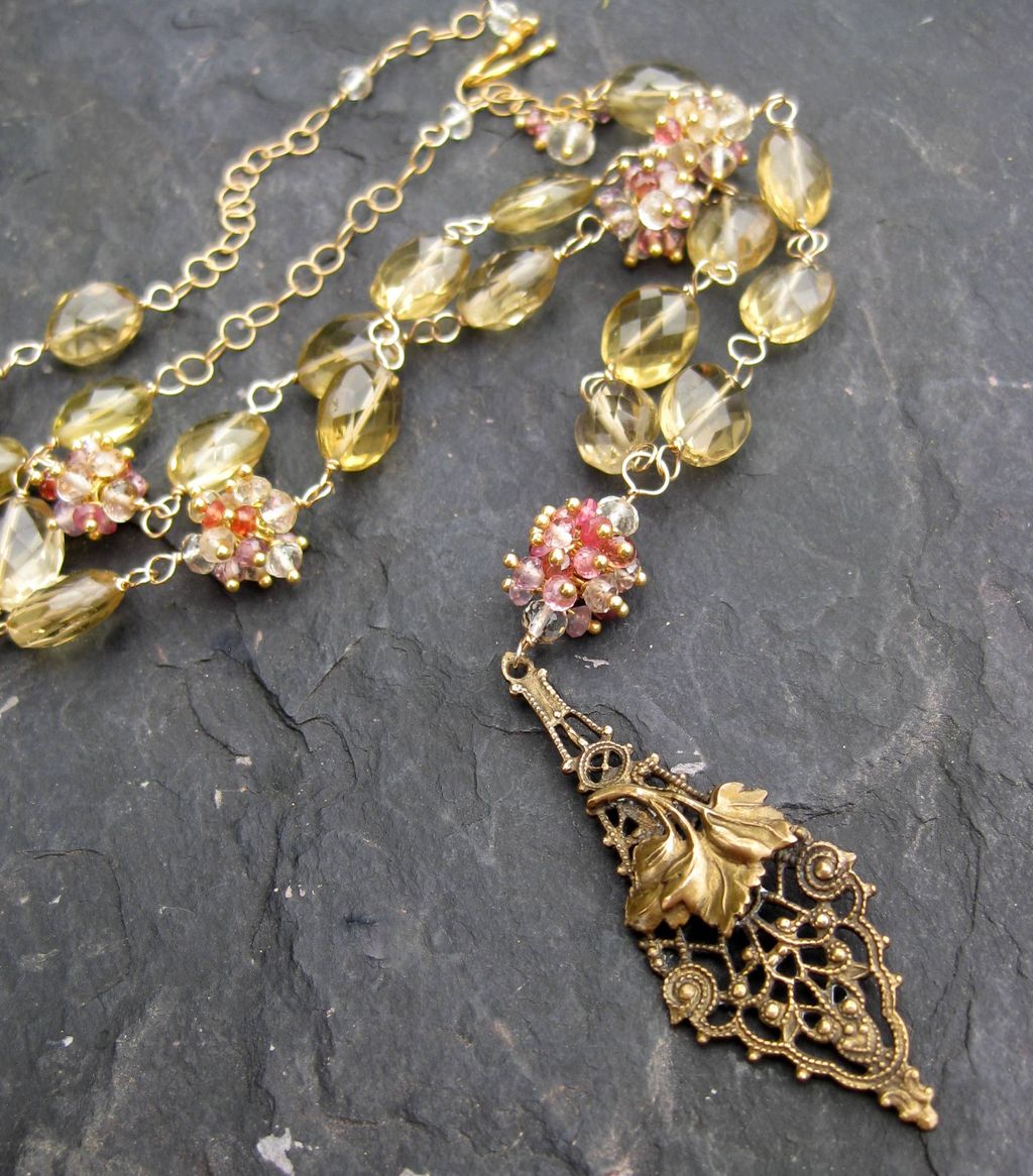 Gold gemstone beaded necklace with spinel in 14k gold fill --Sybil-- Gold gemstone beaded necklace with spinel in 14k gold fill --Sybil--