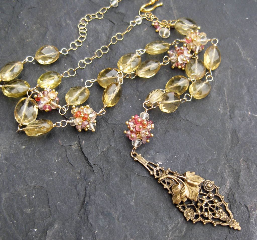 Gold gemstone beaded necklace with spinel in 14k gold fill --Sybil-- Gold gemstone beaded necklace with spinel in 14k gold fill --Sybil--