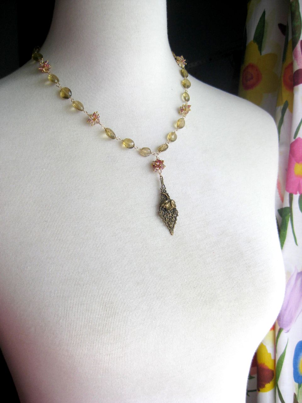 Gold gemstone beaded necklace with spinel in 14k gold fill --Sybil-- Gold gemstone beaded necklace with spinel in 14k gold fill --Sybil--
