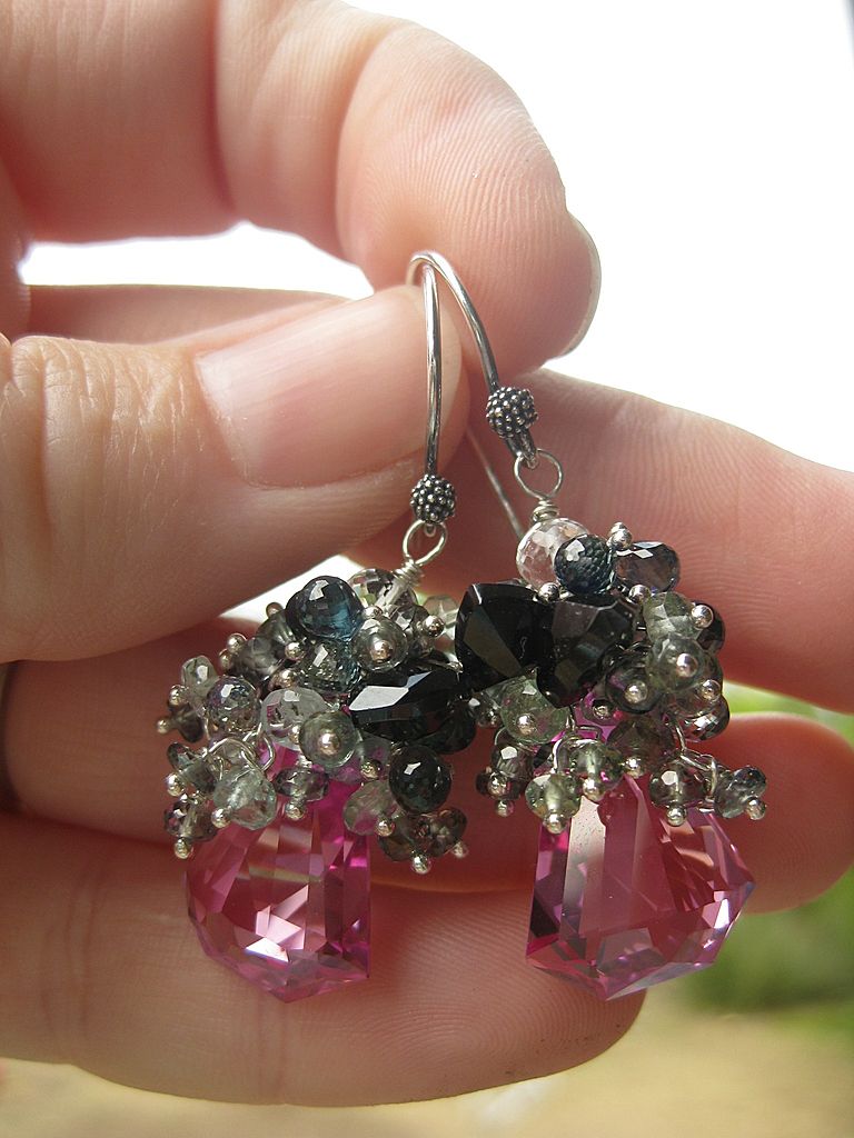 Pink topaz, aquamarine earrings with sapphire --Sofia-- Pink topaz, aquamarine earrings with sapphire --Sofia--