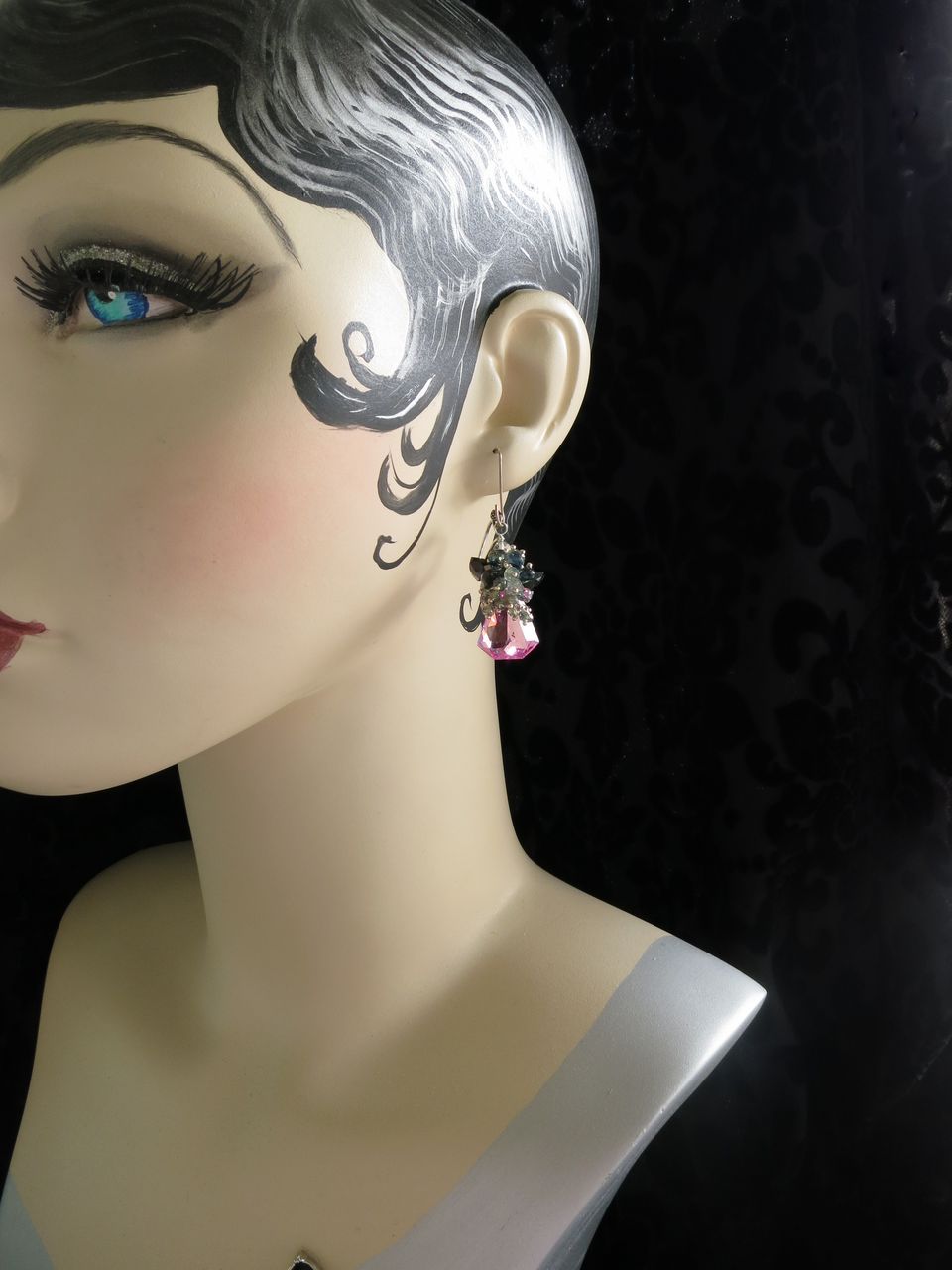 Pink topaz, aquamarine earrings with sapphire --Sofia-- Pink topaz, aquamarine earrings with sapphire --Sofia--