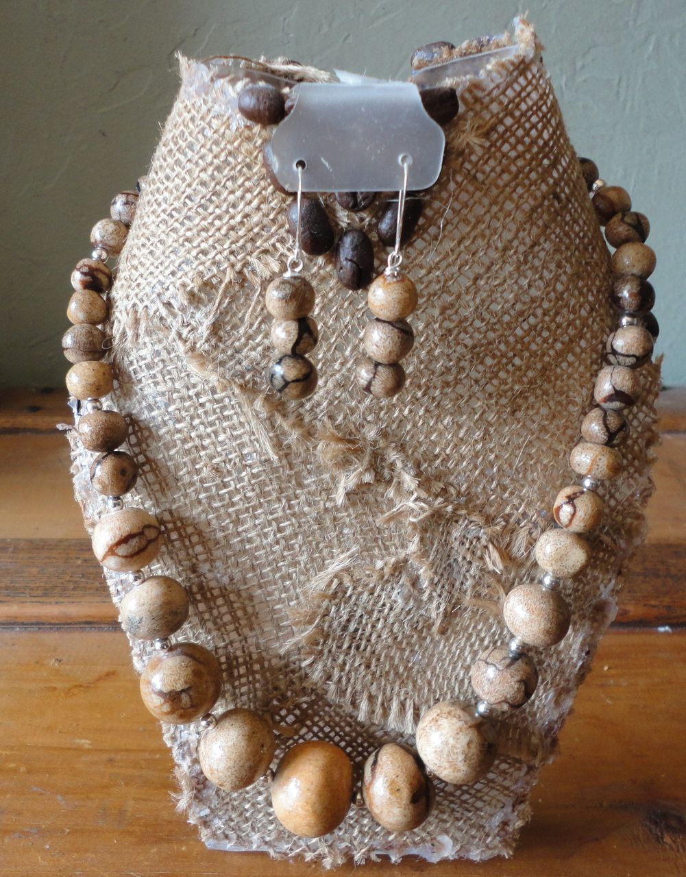Hand Made Single Strand Vegetable Ivory Necklace Earring Set. Hand Made Single Strand Vegetable Ivory Necklace Earring Set.