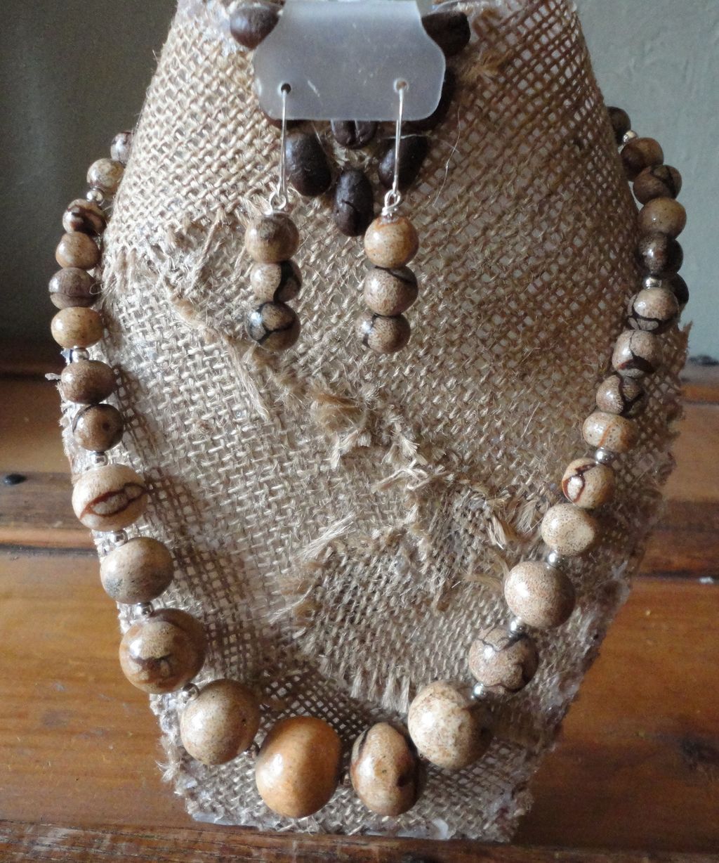 Hand Made Single Strand Vegetable Ivory Necklace Earring Set. Hand Made Single Strand Vegetable Ivory Necklace Earring Set.