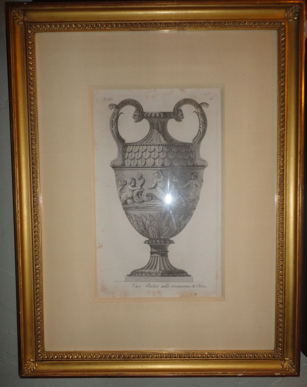 Antique Vase 1800s Steel Engraving Gold Leaf Color Frame Antique Vase 1800s Steel Engraving Gold Leaf Color Frame