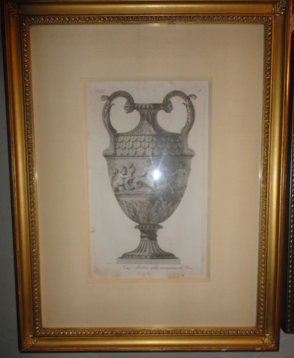 Antique Vase 1800s Steel Engraving Gold Leaf Color Frame Antique Vase 1800s Steel Engraving Gold Leaf Color Frame