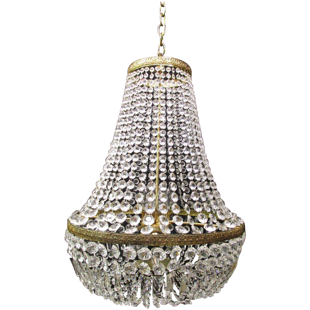 Vintage French Empire Beaded Crystal Chandelier Basket  Huge from 