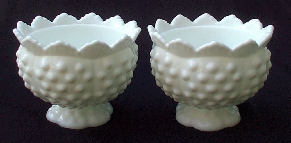 Fenton Miniature Candlesticks Candle Bowls White Milk Glass Hobnail 3873 PAIR Fenton Miniature Candlesticks Candle Bowls White Milk Glass Hobnail 3873 PAIR