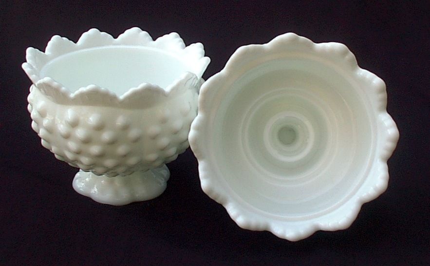 Fenton Miniature Candlesticks Candle Bowls White Milk Glass Hobnail 3873 PAIR Fenton Miniature Candlesticks Candle Bowls White Milk Glass Hobnail 3873 PAIR