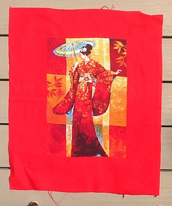 Needlepoint Tapestry Geisha in Garden Wall Hanging Vintage Hand Done Needlepoint Tapestry Geisha in Garden Wall Hanging Vintage Hand Done