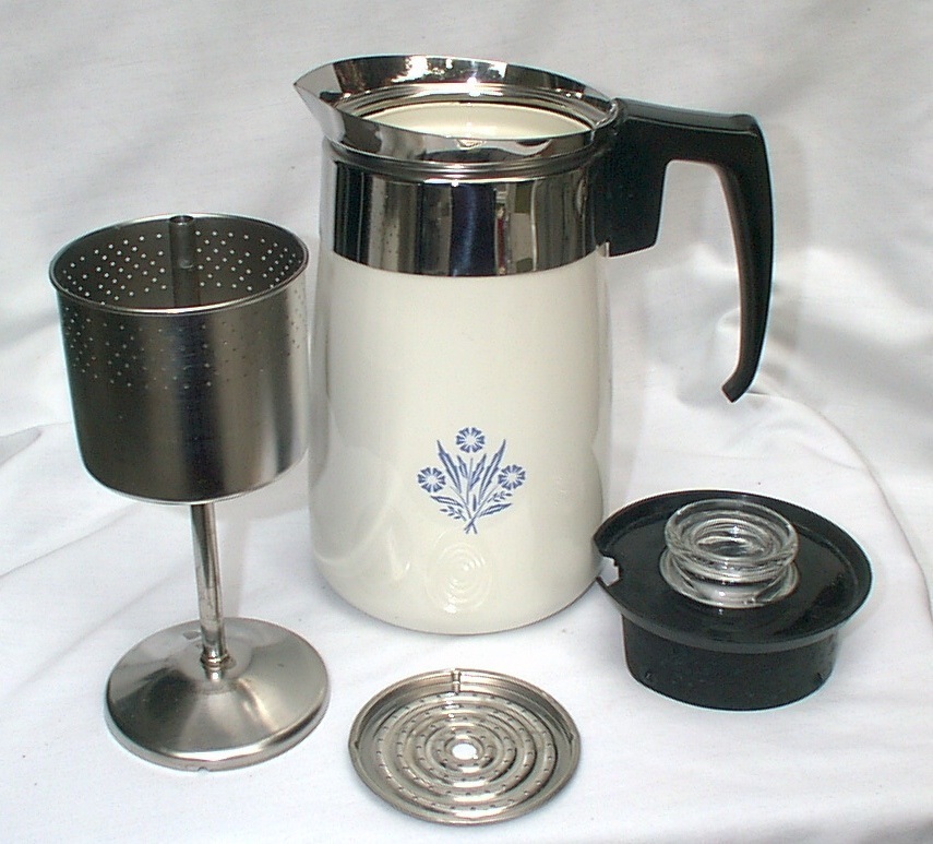 Vintage Corning Ware 6 Cup Percolator with Basket & Lid READ