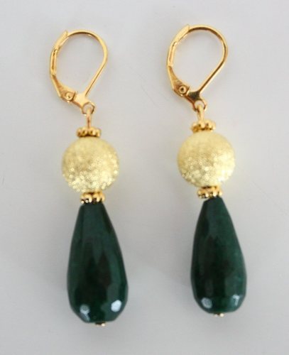Beautiful Vintage Gold Plated Facetted Emerald Leverback Earrings. Beautiful Vintage Gold Plated Facetted Emerald Leverback Earrings.