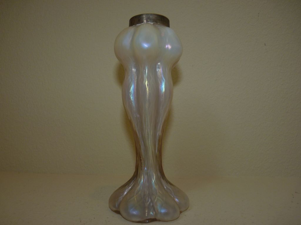 Kralik glass hat pin holder or solifleur vase Martele pearlescent iridescent glass Kralik glass hat pin holder or solifleur vase Martele pearlescent iridescent glass