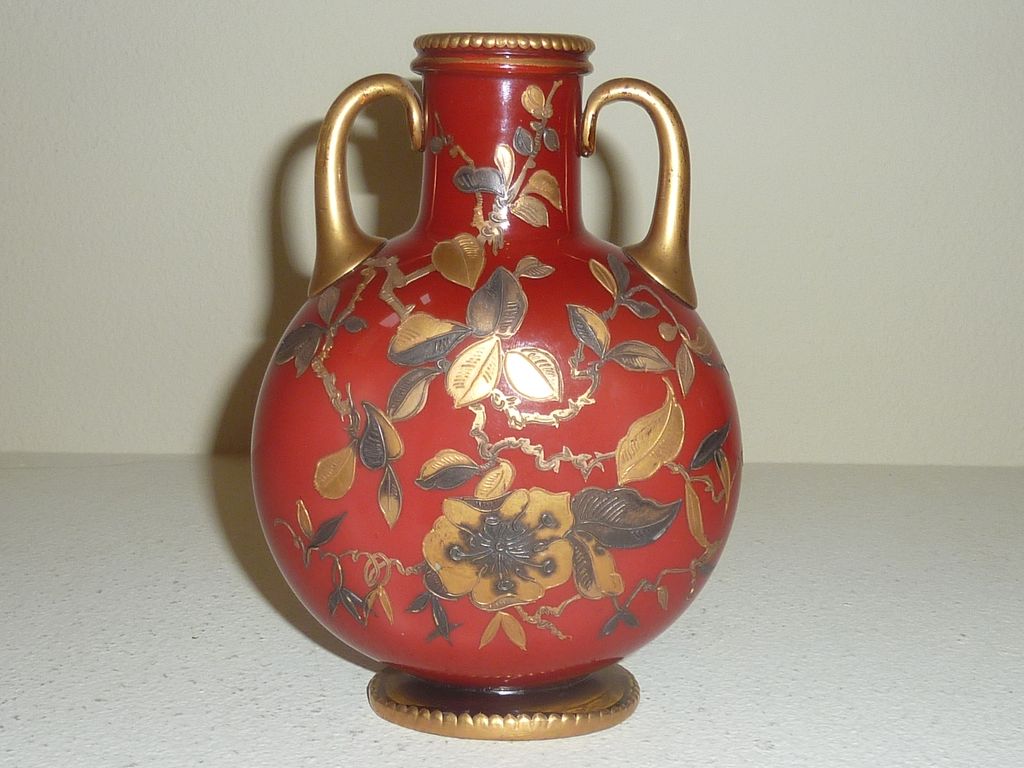 Webb Moonflask glass vase with Jules Barbe gilding. Webb Moonflask glass vase with Jules Barbe gilding.