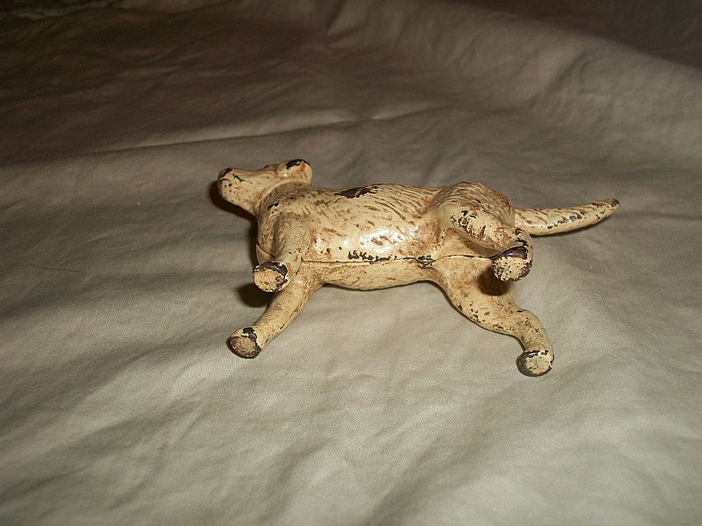 NOW 35% OFF - Vintage Cast Iron Creamy - White Standing Dog Still Bank NOW 35% OFF - Vintage Cast Iron Creamy - White Standing Dog Still Bank