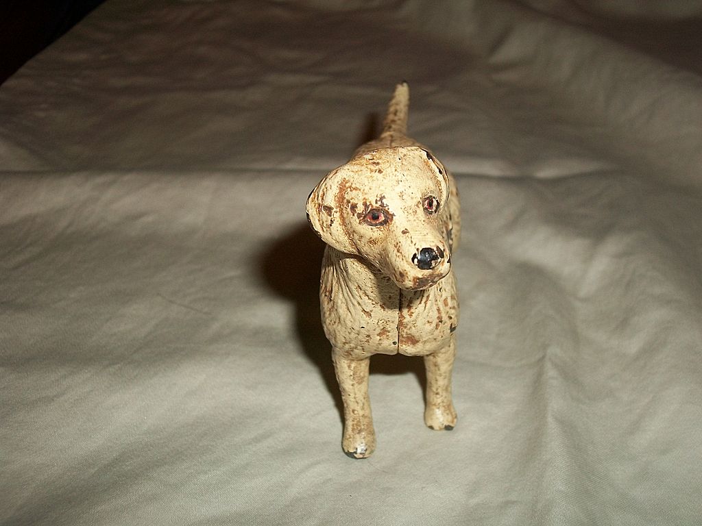 NOW 35% OFF - Vintage Cast Iron Creamy - White Standing Dog Still Bank NOW 35% OFF - Vintage Cast Iron Creamy - White Standing Dog Still Bank