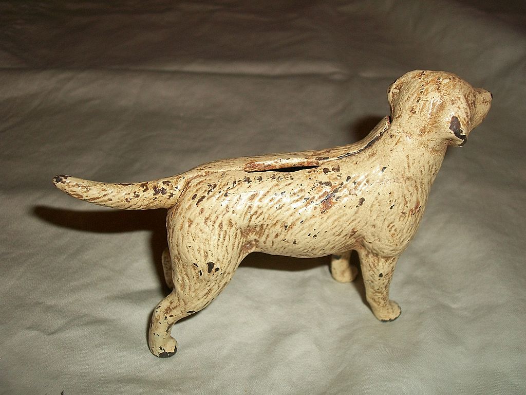 NOW 35% OFF - Vintage Cast Iron Creamy - White Standing Dog Still Bank NOW 35% OFF - Vintage Cast Iron Creamy - White Standing Dog Still Bank