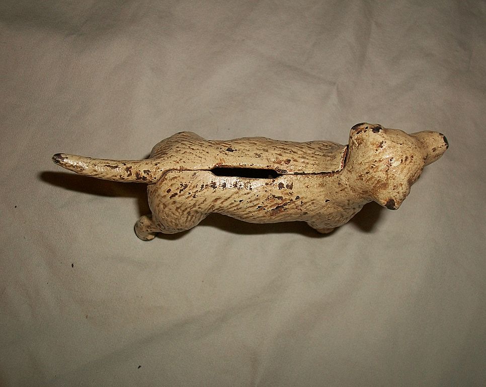 NOW 35% OFF - Vintage Cast Iron Creamy - White Standing Dog Still Bank NOW 35% OFF - Vintage Cast Iron Creamy - White Standing Dog Still Bank