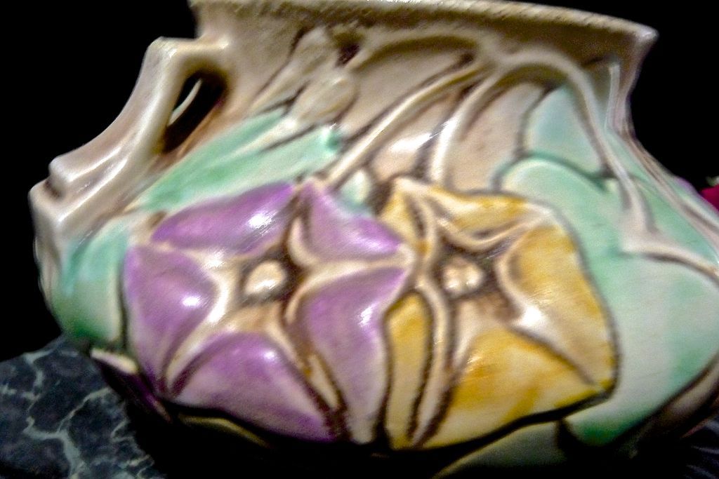 NOW 50% Off -Roseville Pottery Handled Bowl -Morning Glory design, 4" #268-4 NOW 50% Off -Roseville Pottery Handled Bowl -Morning Glory design, 4" #268-4