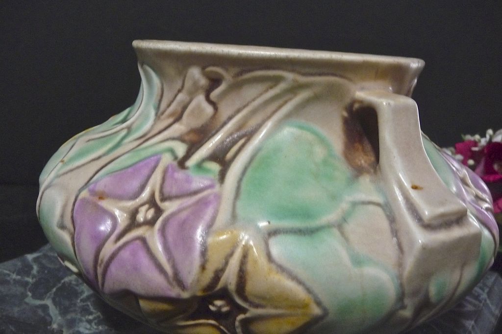 NOW 50% Off -Roseville Pottery Handled Bowl -Morning Glory design, 4" #268-4 NOW 50% Off -Roseville Pottery Handled Bowl -Morning Glory design, 4" #268-4