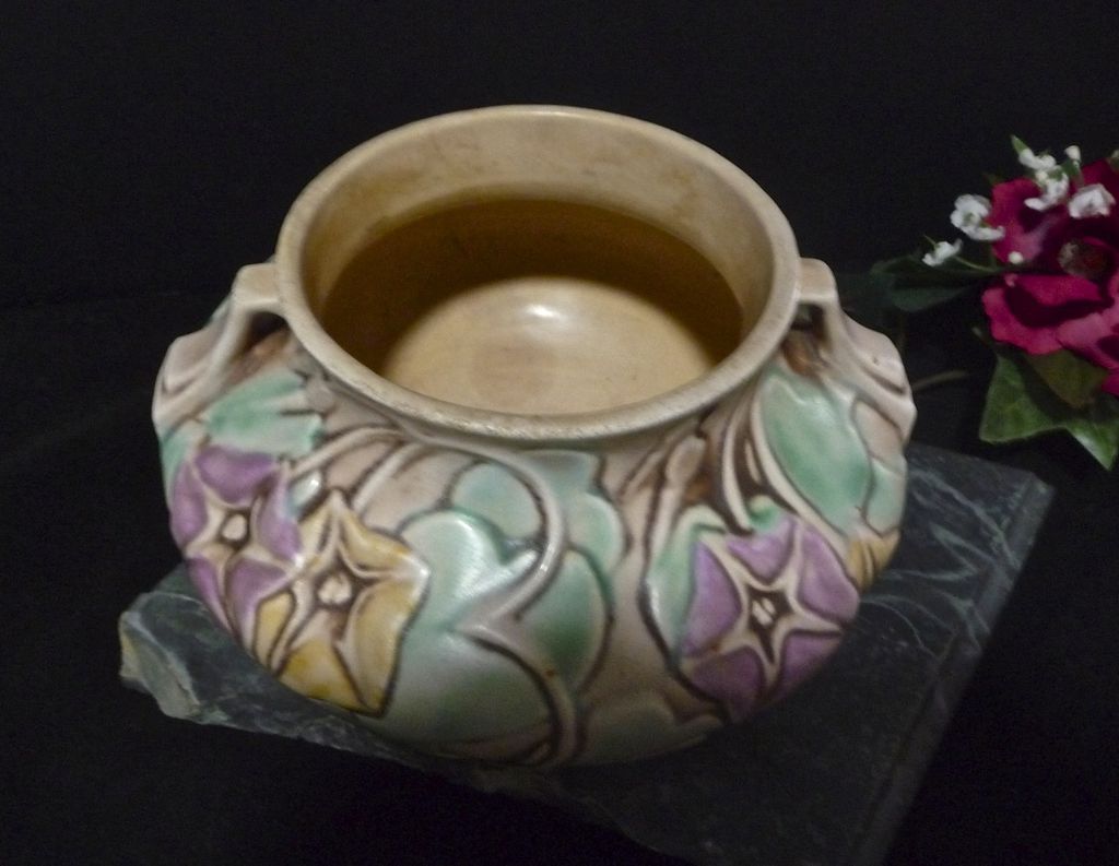 NOW 50% Off -Roseville Pottery Handled Bowl -Morning Glory design, 4" #268-4 NOW 50% Off -Roseville Pottery Handled Bowl -Morning Glory design, 4" #268-4